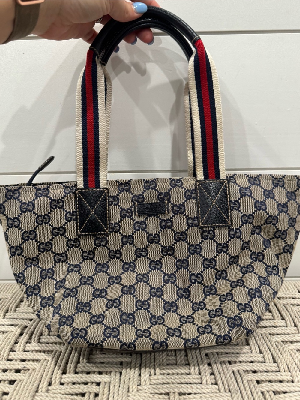 Gucci GG canvas navy web tote bag